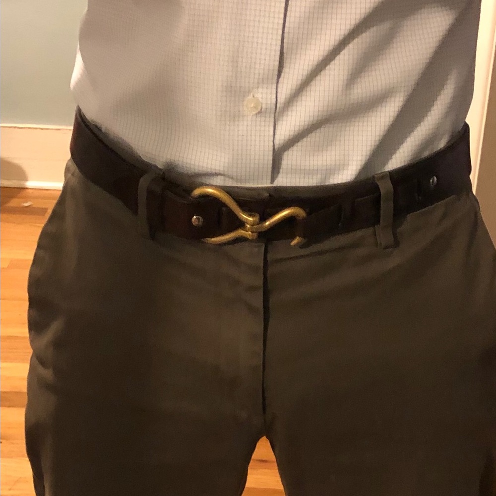 Hook Belt, brass and chocolate leather. Size 34
